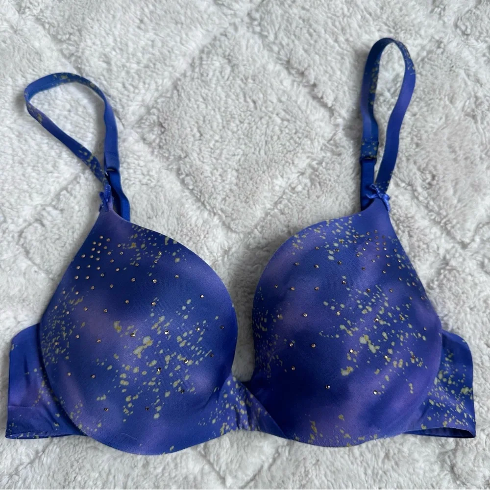 Victoria's Secret | Indigo Plunge Underwire Padded Rhinestone Bra | Size 34A